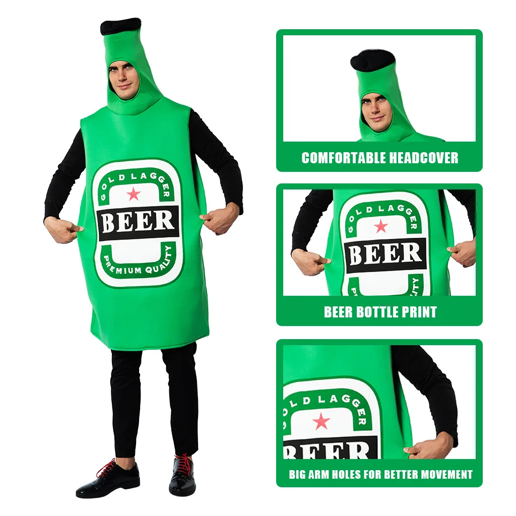 Comida Role Beer Bottle Cosplay Traje para Homens e Mulheres, Festa Festival, Performance, Halloween Fun, Trajes de Palco, Adulto