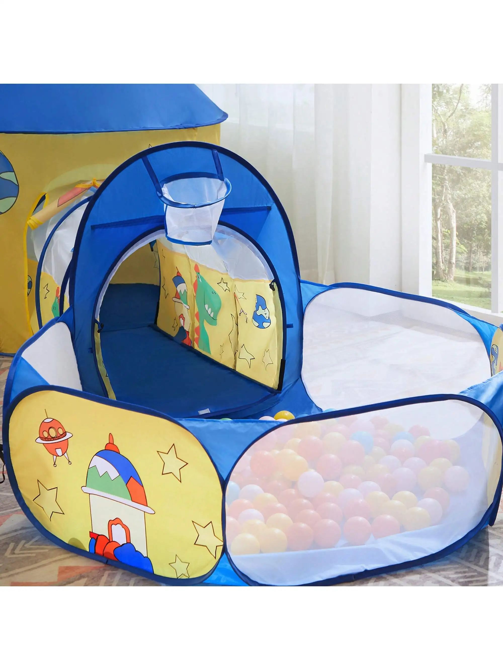 SONGMICS tenda da gioco per bambini 3 in 1. Include Tunnel, parco giochi con palline, tenda a razzo Pop-Up. Per ragazzi, ragazze, bambini piccoli.