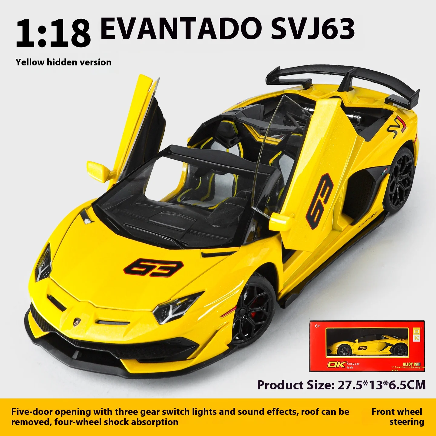 Grote 1/18 Aventador SVJ Supercar Model Simulatie Interieur Details Volwassen Collectie Ornamenten Jongen Cadeau Halloween Speelgoed