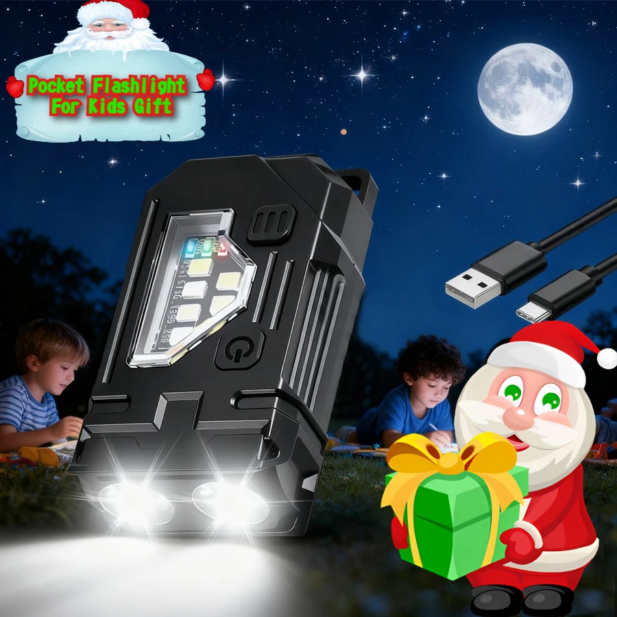 

Kids Gift Dual LED Mini Flashlight 8 Modes Rechargeable Magnetic Torch w/ Cap Clip, ABS Body for Children Outdoor Play & Camping