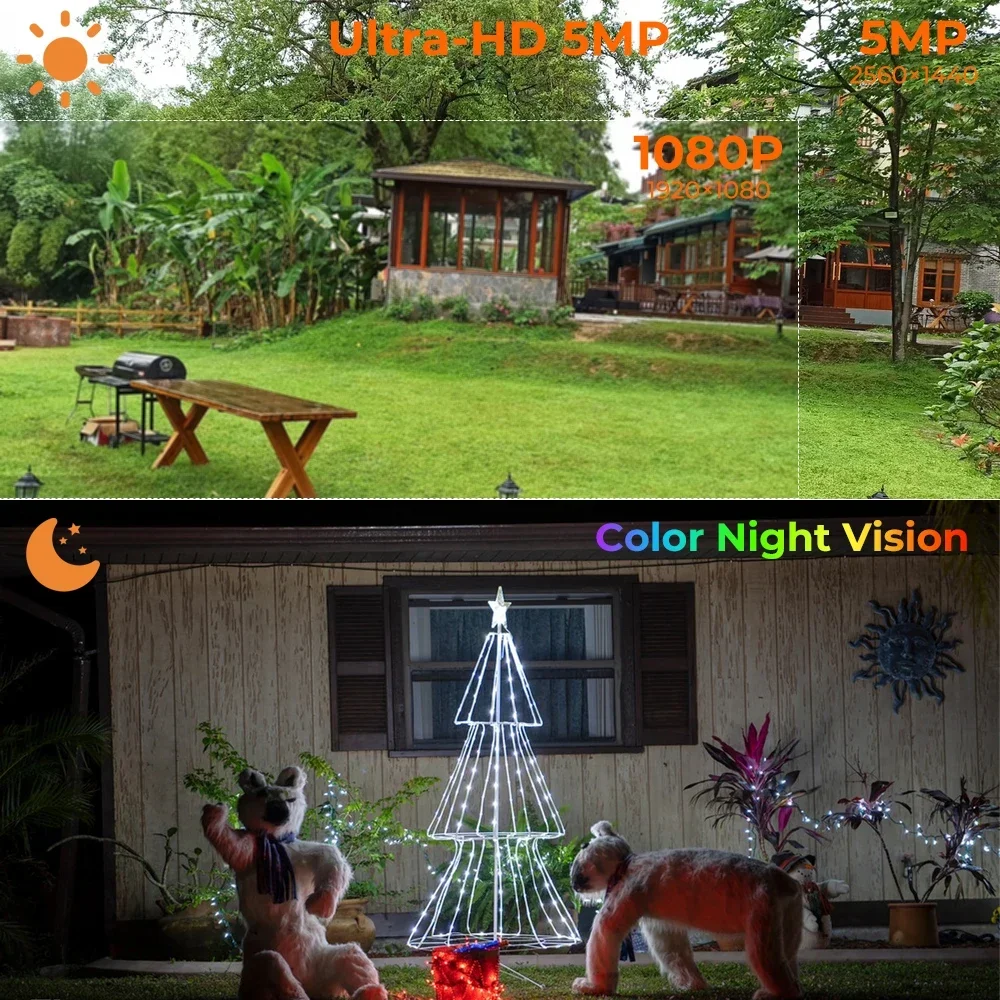 5MP Outdoor WiFi Security IP Camera 5X Optical Zoom Color Night Vision Human Detect Auto Tracking PTZ Cameras 2-Way Talk Cameras