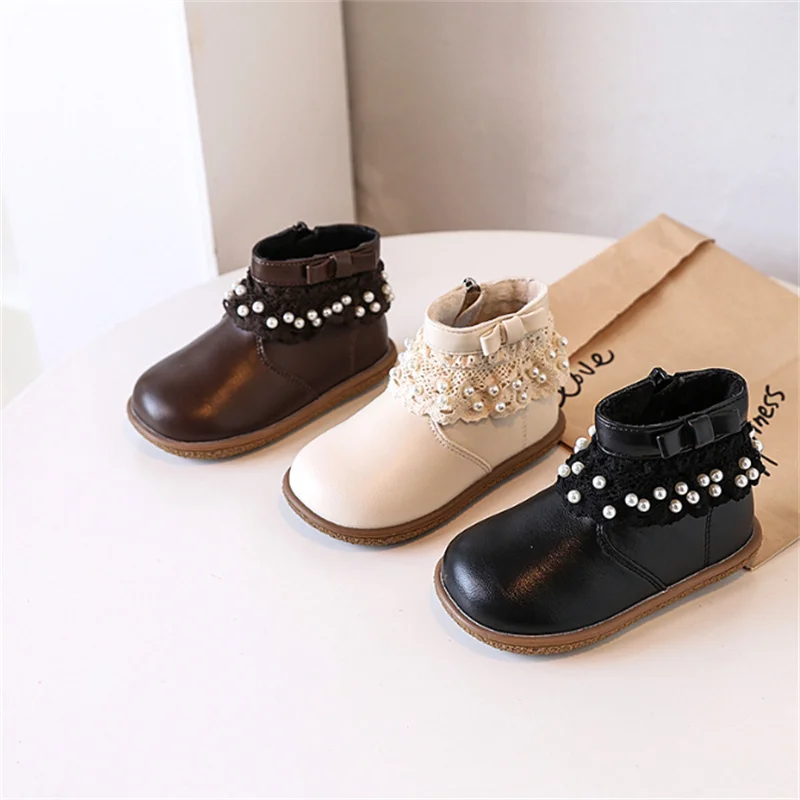 New Autumn/Winter Baby Boots For Girls Leather Lattice Pear Princess Shoes Non-slip Fashion Toddler Girls Boots EU 16-25