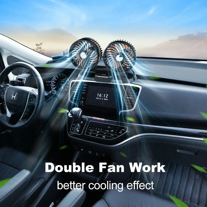 

Hipacool Car USB Dual-Head Fan For Truck Bus 12V/24V Large-angle Rotation Dashboard Summer Fast Cooling Auto Wind-enhanced Fans