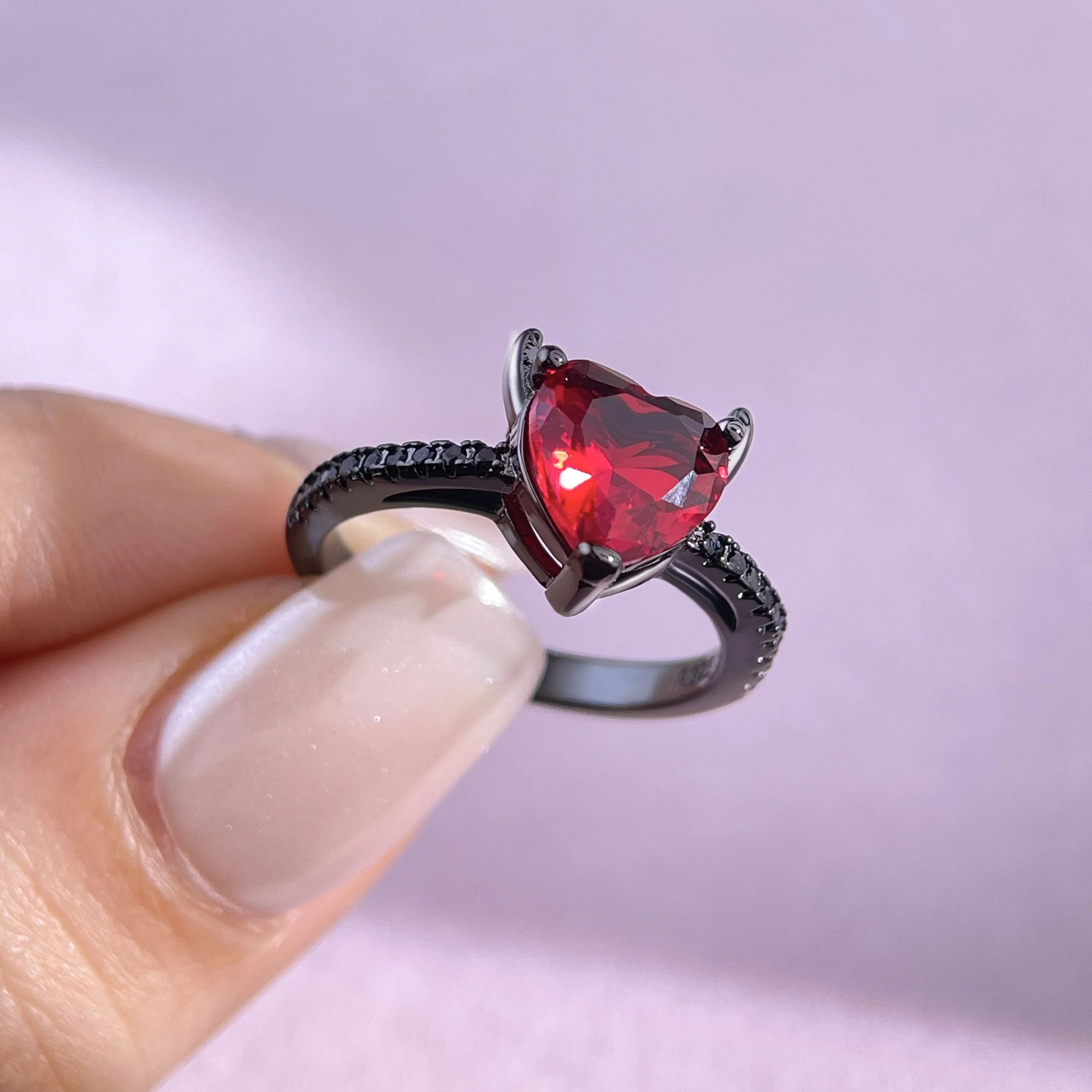 925 Sterling Silver Red Love Black Zircon Devil Original Ring for Women Friendship Wedding Anniversary Simple Jewelry Gift