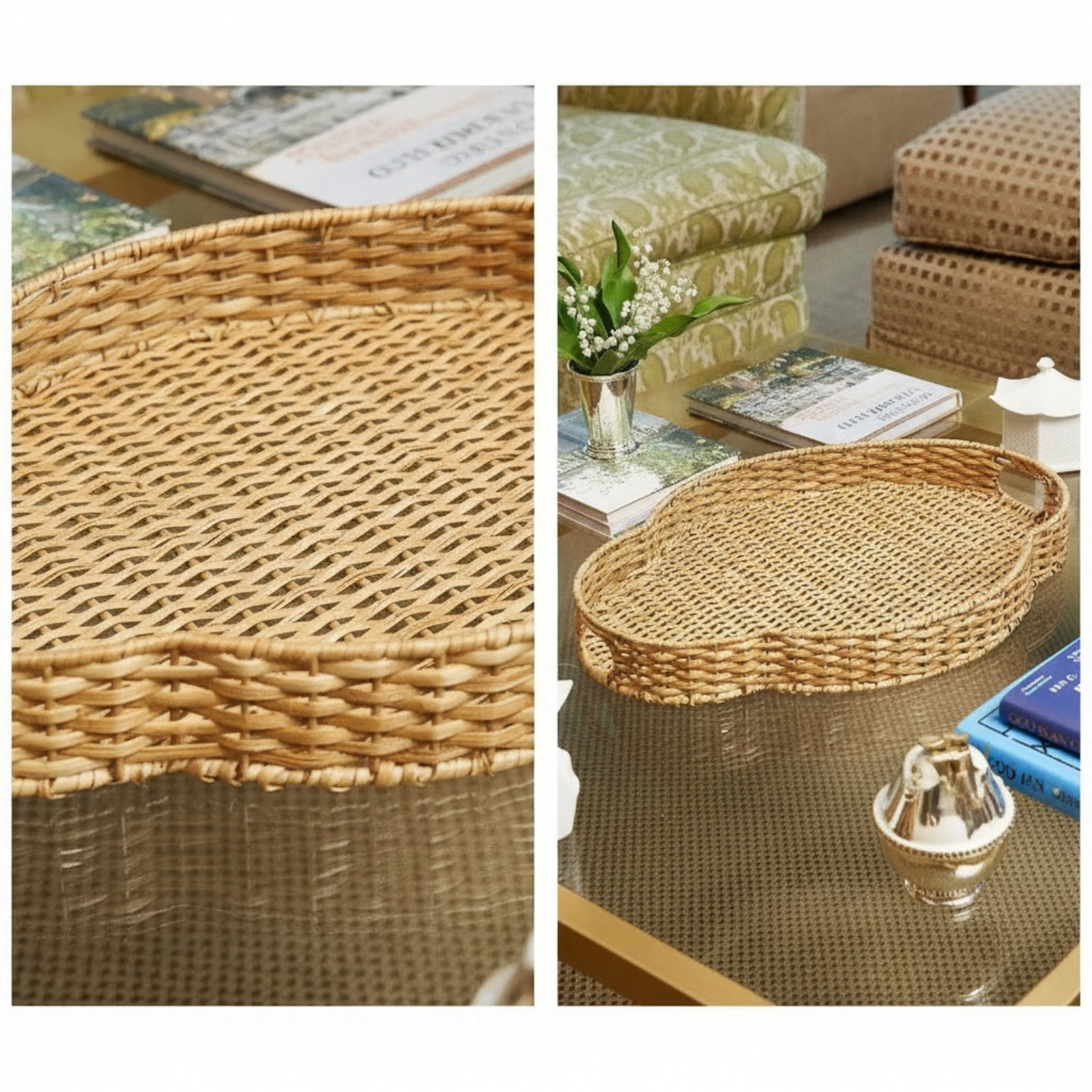 Wicker Tray with Handles Handw - Rattan Tray Handle ulasan dan harga