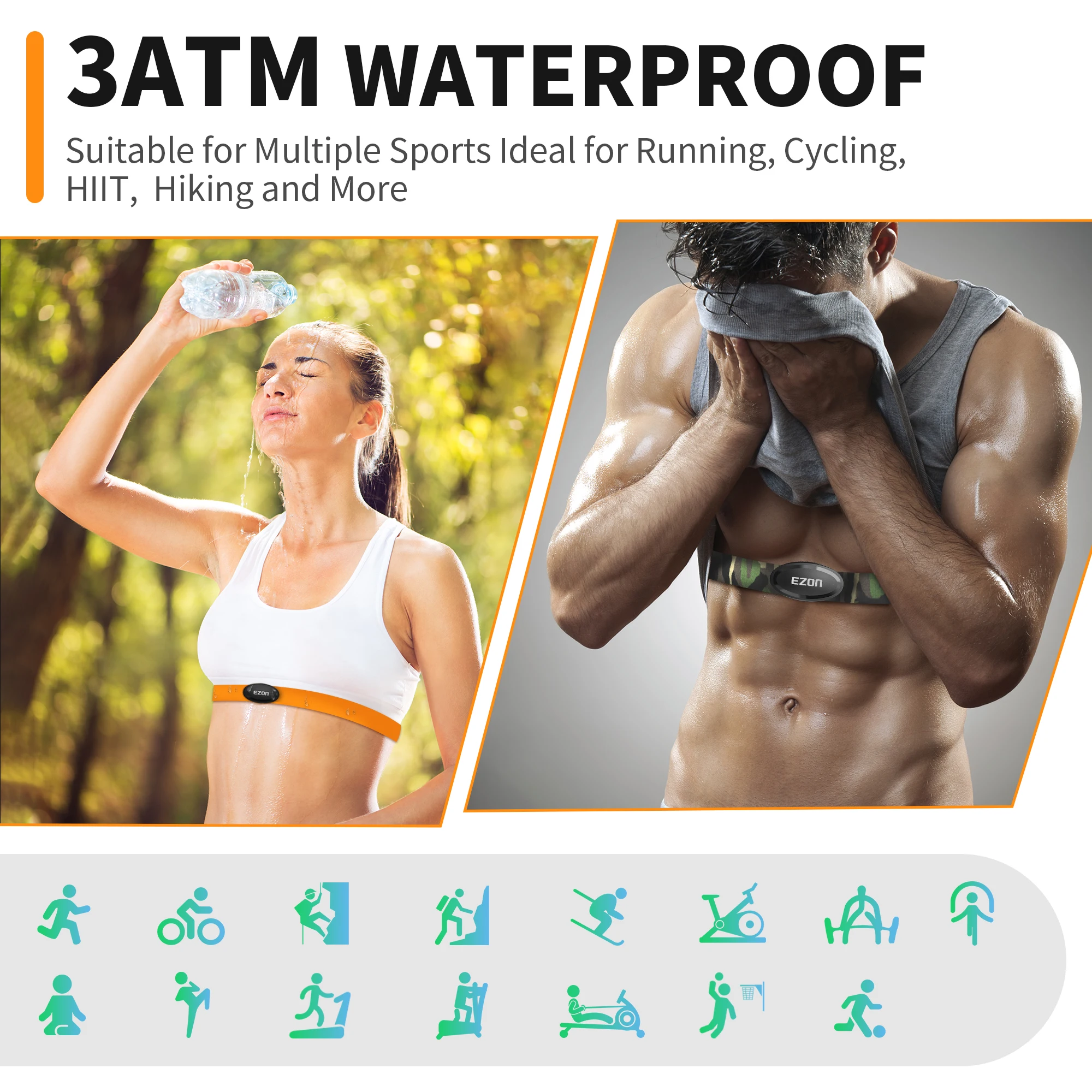 حزام صدر C009 Pro لمراقبة معدل ضربات القلب مع BLE 5.1& ANT+، عمر بطارية يصل إلى 400 ساعة، متوافق مع Polar/Strava/Wahoo/Peloton