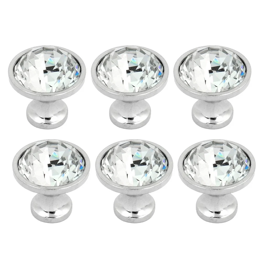 

Plastic Crystal Cabinet Knob Silver Tone 1.4 Inch 6-Pack Durable Easy Install Drawer Handle Home Decor