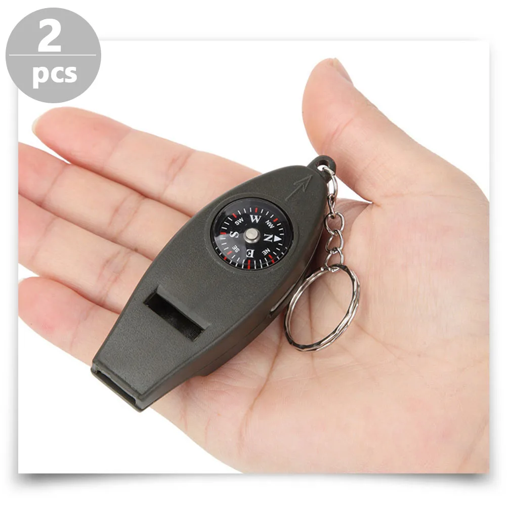 

2pcs Four-In-One Survival Whistle With Compass Thermometer Magnifying Glass Portable Outdoor Gear For Hiking Hunting