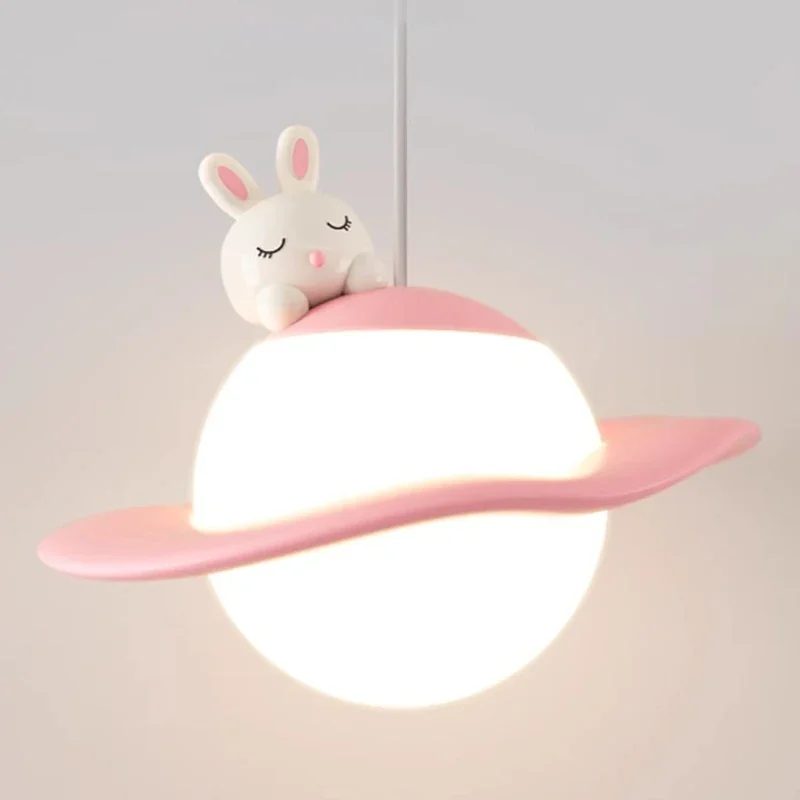 Cute Children's Room Bedside Chandeliers LED Rabbit Bear Moon Lamp Modern Creative Baby Room Nursery Boy Girl Bedroom Chandelier