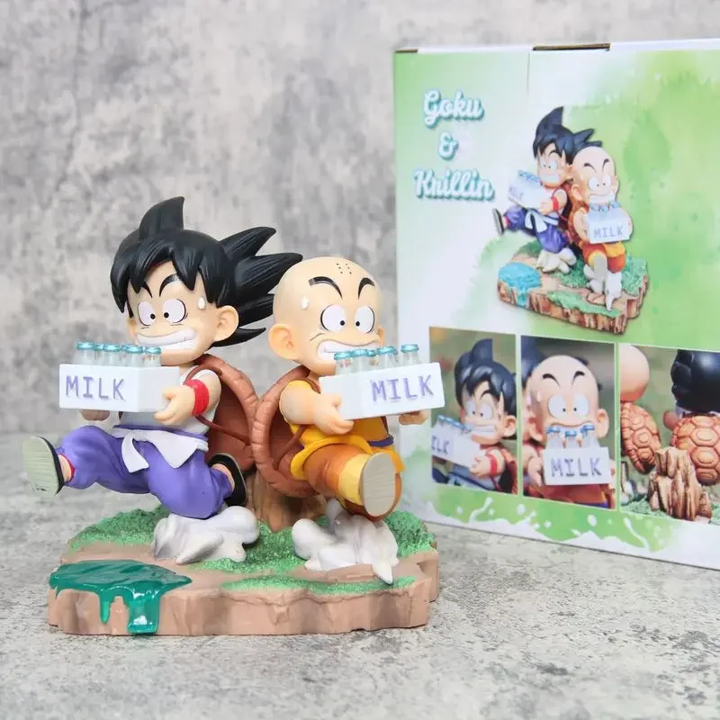 14cm Dragon Ball Gk Son Goku Kuririn Anime Figures Childhood Styling Deliver Milk Statue Model Desktop Decoration Kids Toy Gifts