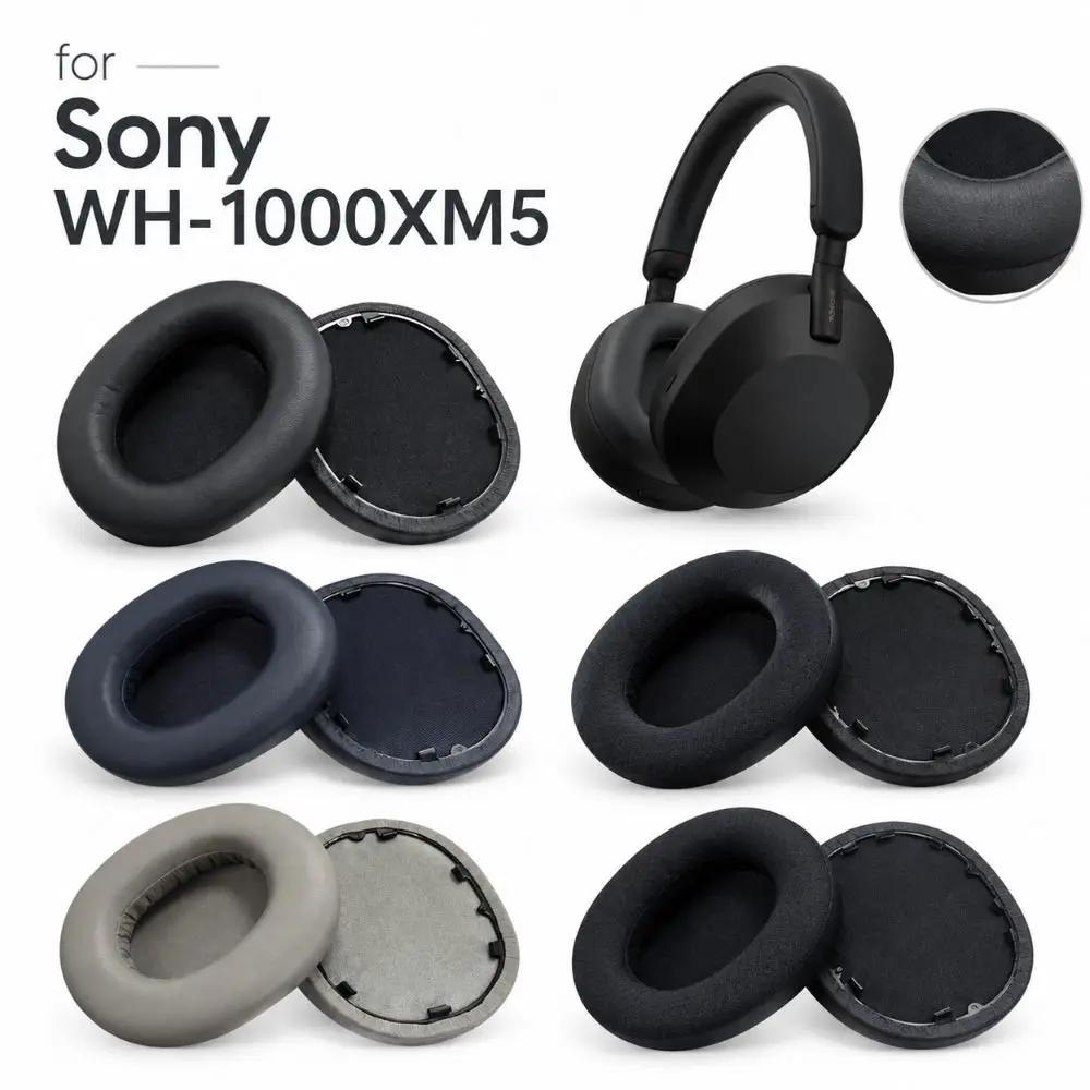 Nuevos almohadillos de repuesto de material suave, con espuma viscoelástica transpirable, para auriculares Sony WH-1000XM5.