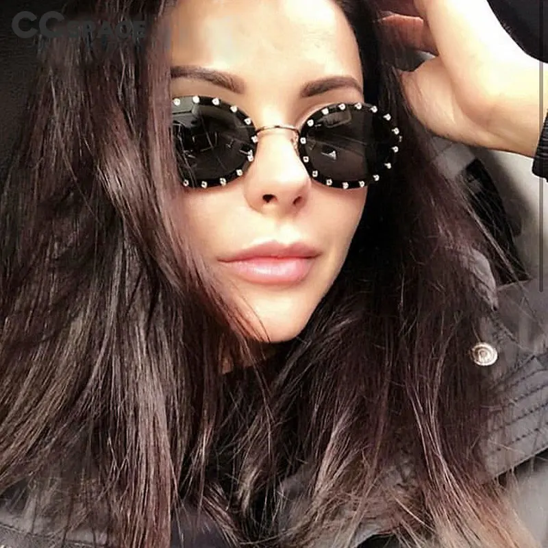 46127 Luxury Diamond Frame Sunglasses Women Fashion Small Size Oval Sunshade Vintage Protection Shades Uv400