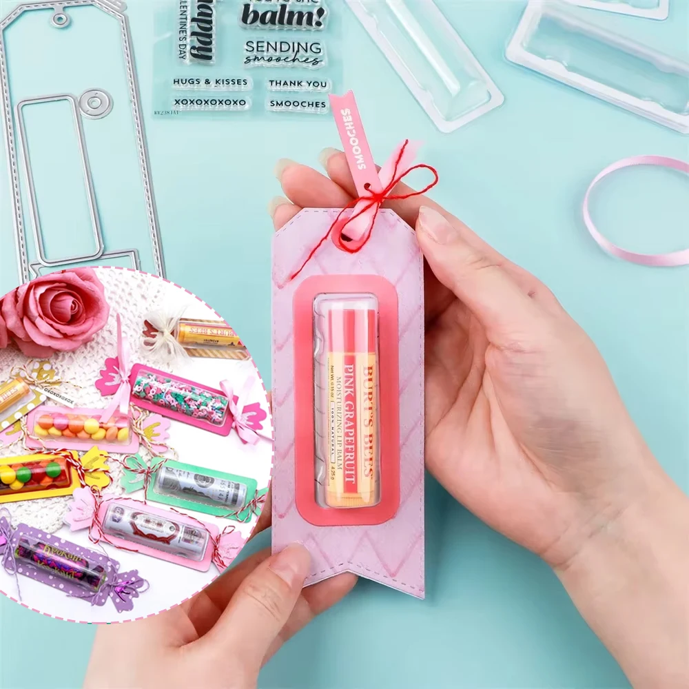 20 Stück/Packung Kunststoff durchsichtig rechteckig 3D-Kuppeln und Tag Candy Die selbstklebende Lippenbalsam-Beutel Geldhalter für DIY Craft GiftCard