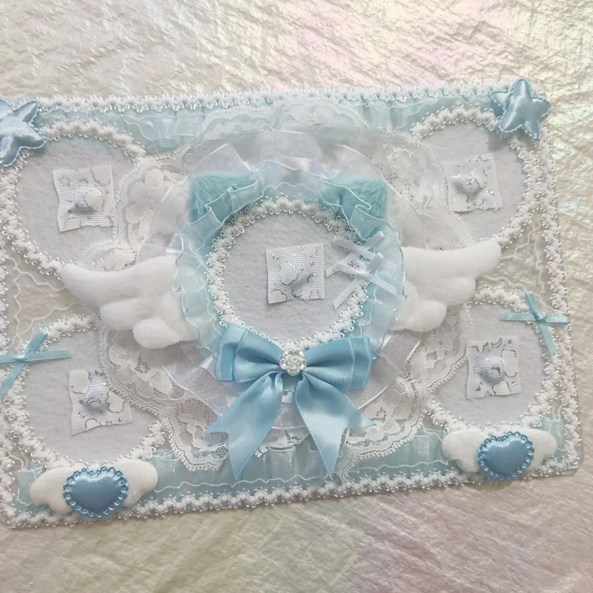 

Держатель для значков и аксессуаров для сумок Ita с ручной вышивкой, кружевным бантом, кошачьими ушками и крыльями, большой вместимости, с лентой