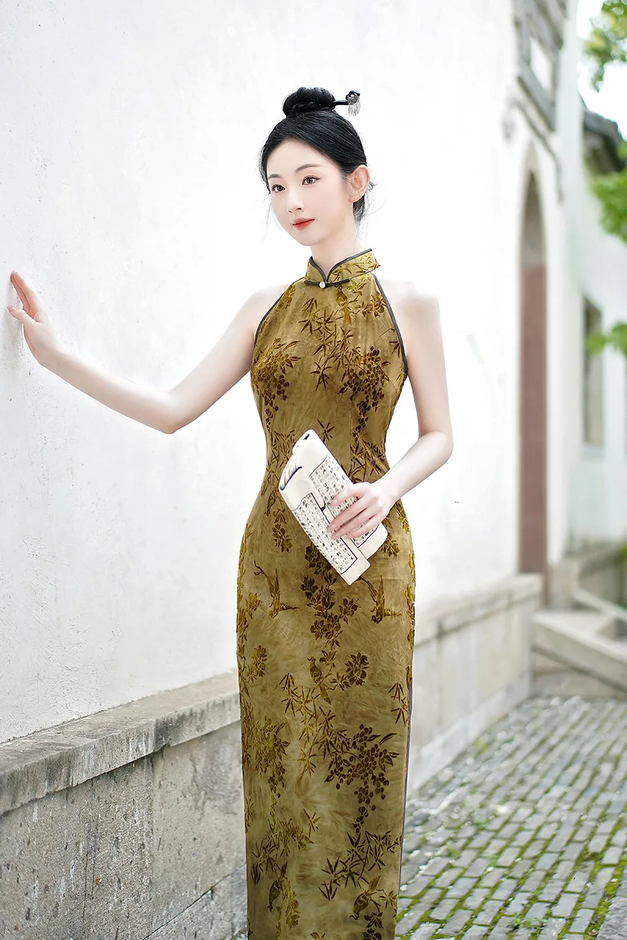 Vestidos Qipao largos sin mangas con cuello Halter Vintage, ropa de mujer, Vestidos de estilo étnico para fiesta, Cheongsam chino, ropa de mujer