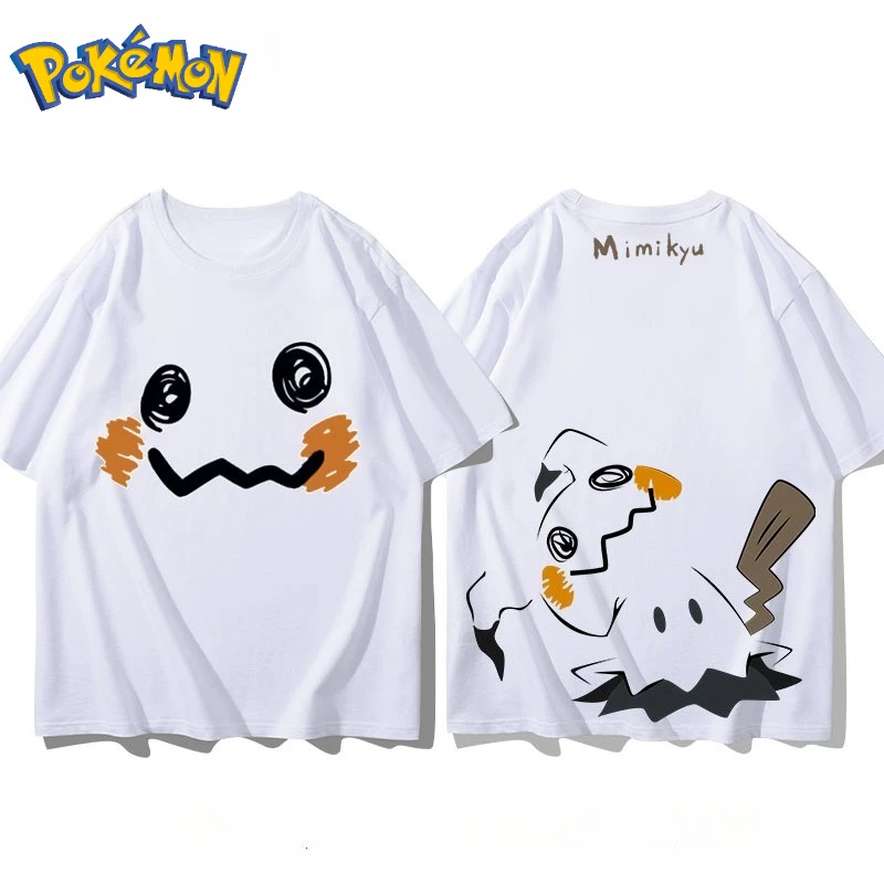 Nueva camiseta con estampado del Pokémon Mimikyu en la parte delantera y trasera para hombre y mujer, camiseta de manga corta informal y versátil para verano