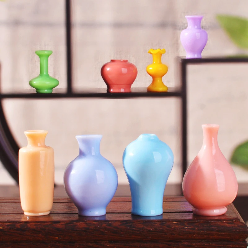 8 pezzi mini bottiglie di vaso colorato / vasi miniature di case delle bambole fatte a mano vaso casa delle bambole decora ornamento da cucina accessori fai da te