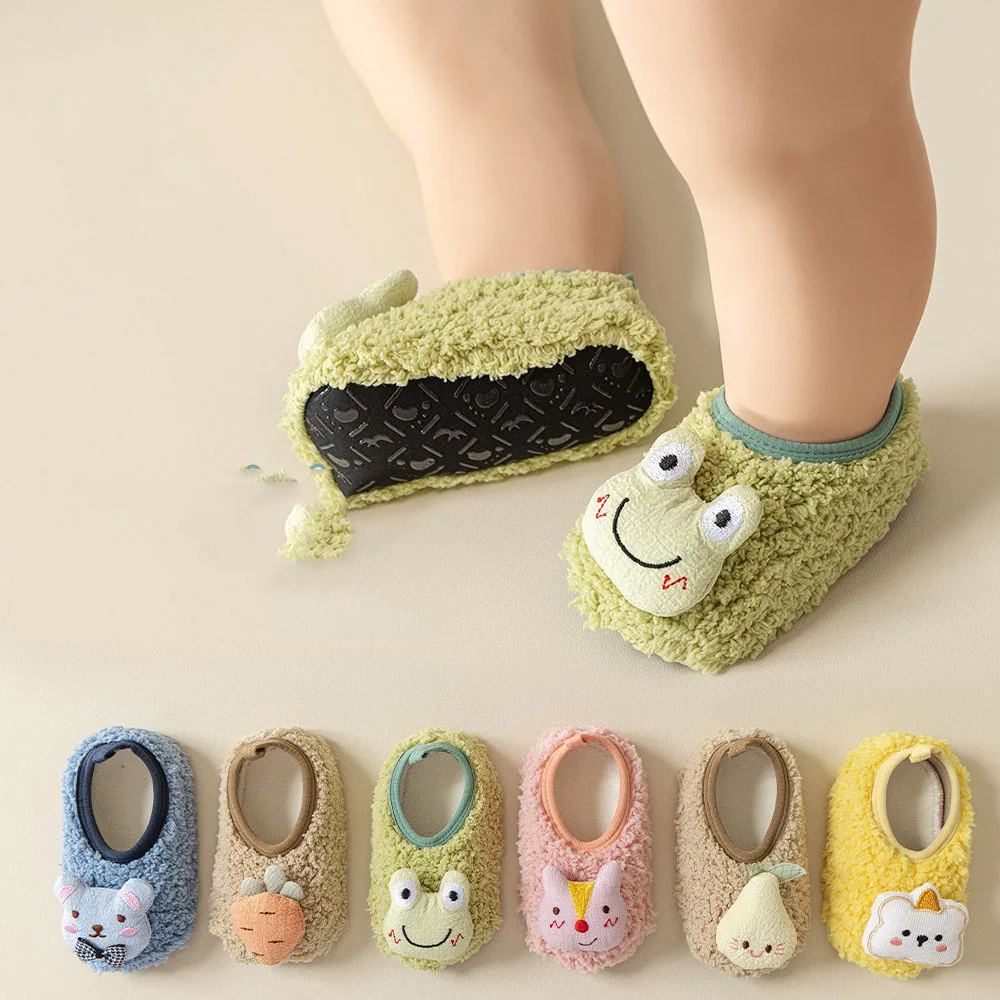2026New Cartoon Rabbit Baby Floor Socks Kids Plush Slippers Toddler Warm Shoes Children Soft Non-slip Indoor Home Slippers