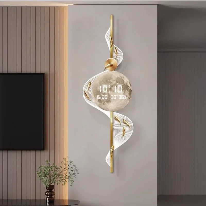 Nine fish map living room wall clock, electronic clock wall lamp painting grille