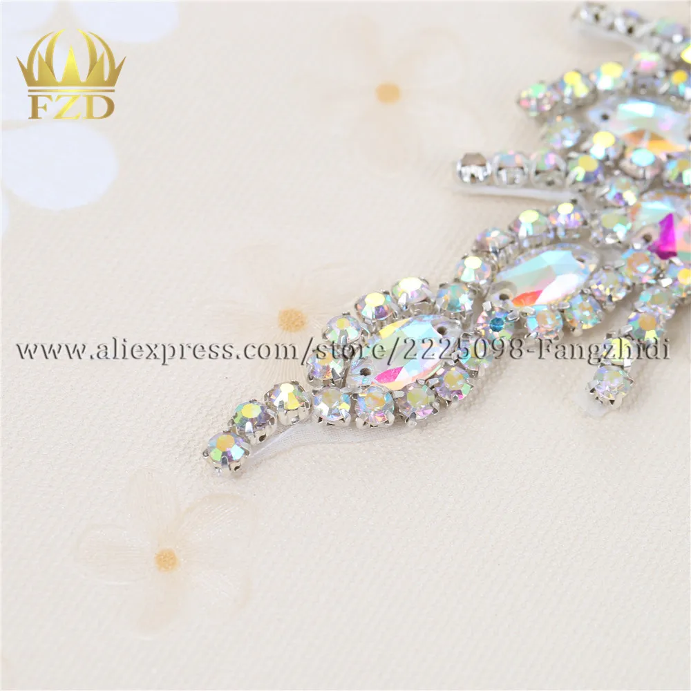 1 pezzo Più Artiglio AB di Cristallo Del Rhinestone Appliques Toppe E Stemmi Hot Fix di Vetro Strass Motif Ferro Sul Sash Nuziale Della Cinghia