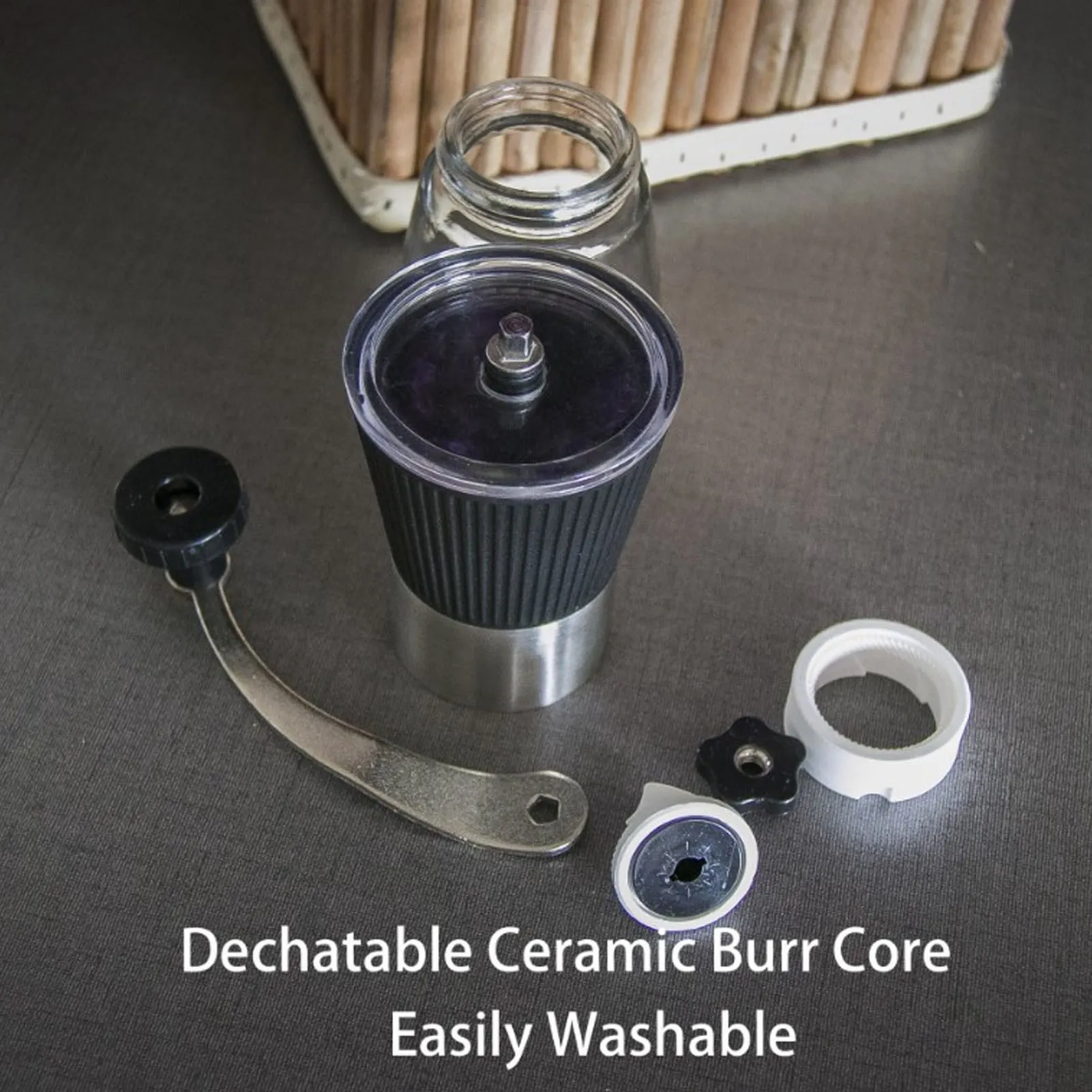 Manual Coffee Grinder Glass Stainless Steel Multifunctional Uniform Fine Grinding Hand Crank Coffee Mill for Travel Outdoor