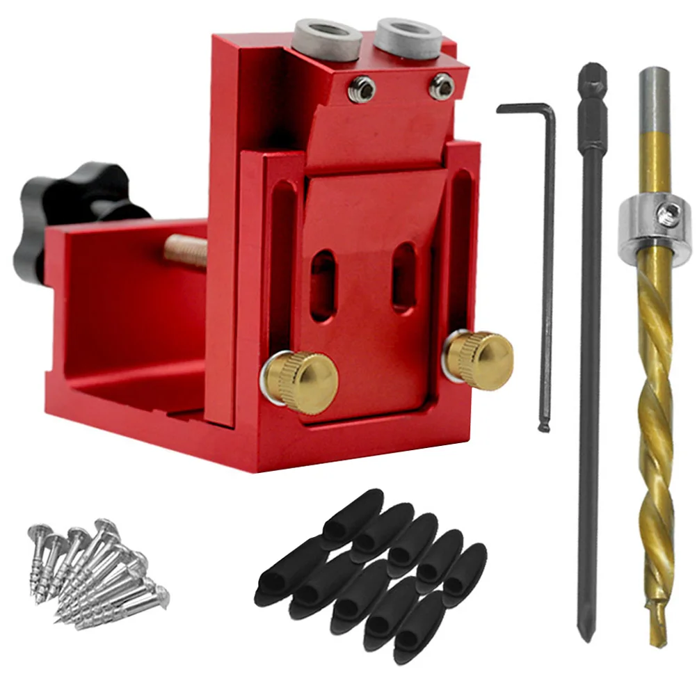 

Woodworking Drill Locator Set Red Aluminum Portable Woodworking Tools Pocket Hole Jig Tools 12mm 38mm Thickness