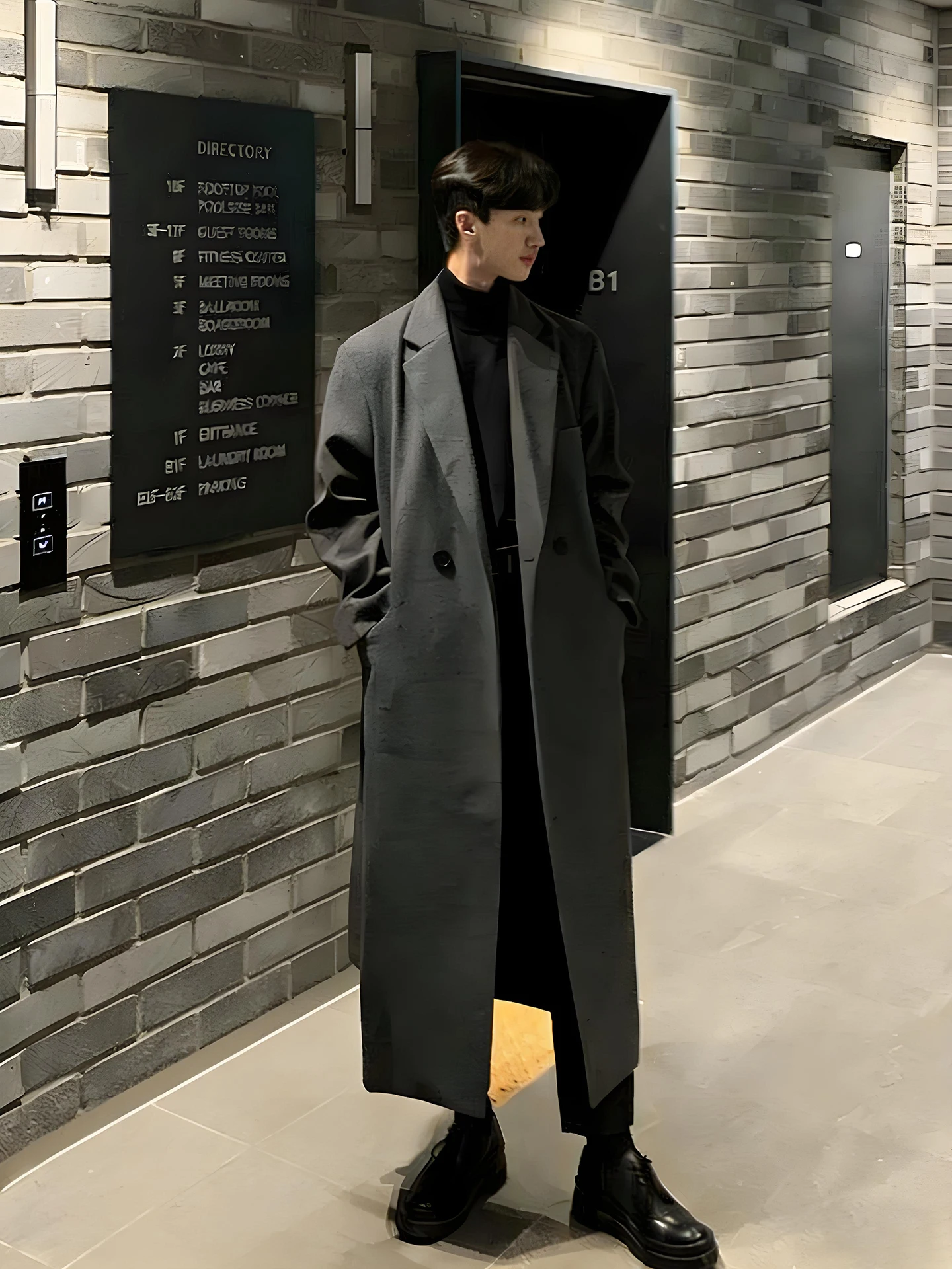 

ay Woolen Men's Coat Mid-Length Winter Faion Korean Briti Sle High-End Feel Cotton Sandwiched Overcoat