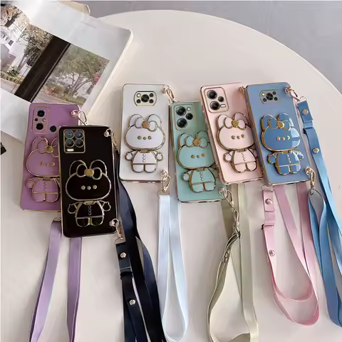 Poco x3 Mirror Rabbit Crossbody Lanyard Case For Xiaomi Mi Poco X3 Nfc X4 X3 X5 Pro C40 M4 Pro 4G 5G M3 M5 F3 F2 F4 x3 GT Cover