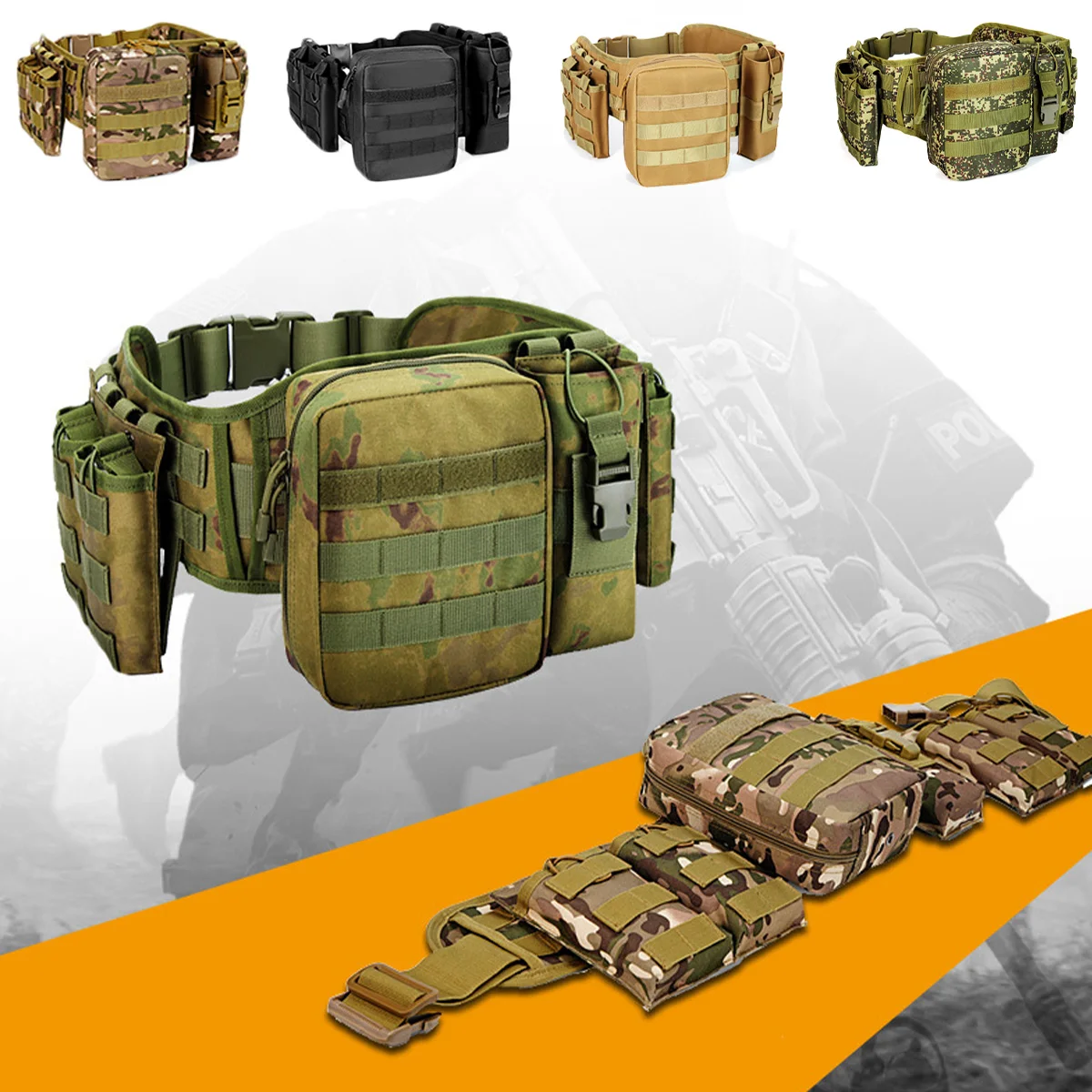 

Tactical Waist Belt Molle Storage Bag Set Hunting Camouflage Medical Storage Double Mag Bag Walkie-Talkie Pack Quick Release