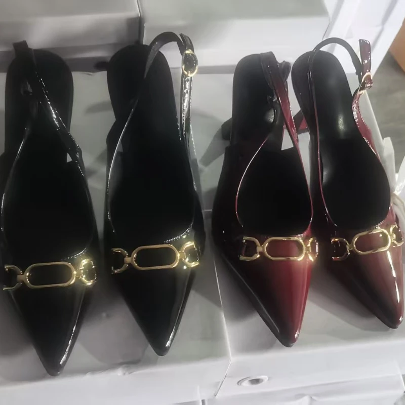 

2025 г., женская пикантная обувь на высоком каблуке, сандалии, новая летняя мода, туфли-лодочки на низком каблуке с острым носком, элегантные женские туфли на каблуке с открытой пяткой