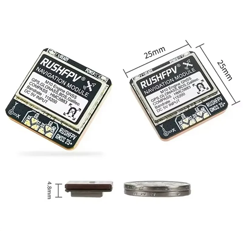 デュアルプロトコルGPSモジュールRUSHFPV-GNSS pro m10,内蔵セラミックアンテナ,hmc5883コンパス,入力5v,長距離rcfv用25x25mm