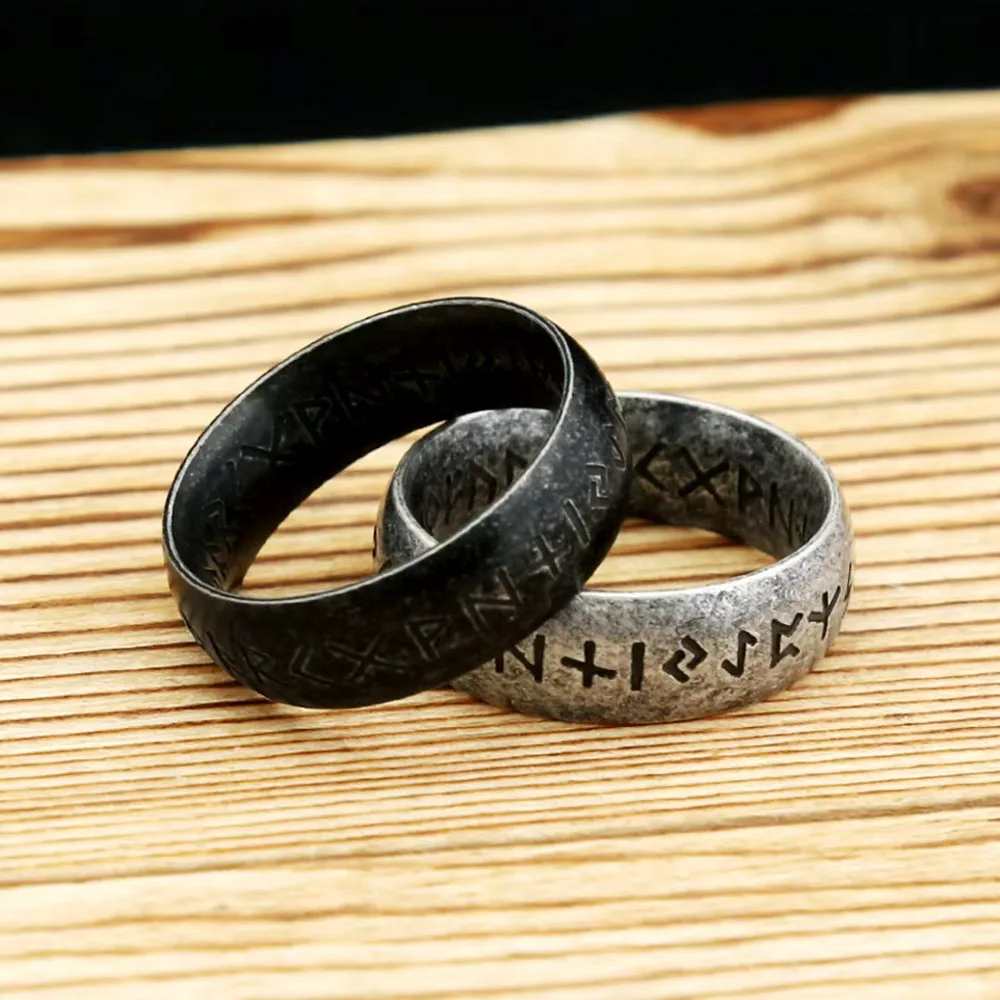 Fashion Simple Vintage Rune Ring Stainless Steel Norse Warrior Valknut Lucky Amulet For Male Female Daily Couple Jewelry Gifts
