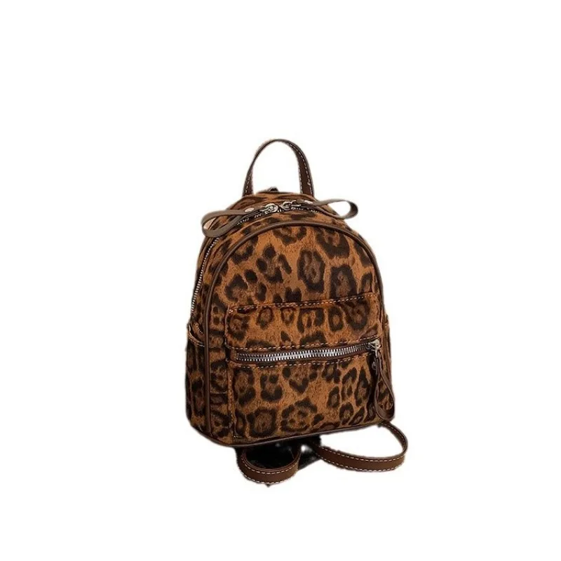 Popular Niche Leopard Print Women\'s Backpack 2024 New Autumn and Winter Versatile Backpack Mini Schoolbag