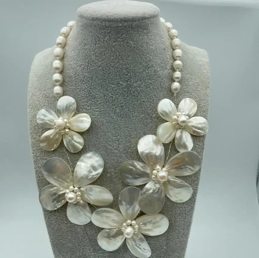 

Белое ожерелье из пресной воды с жемчужной ракушкой и цветком, 20 дюймов