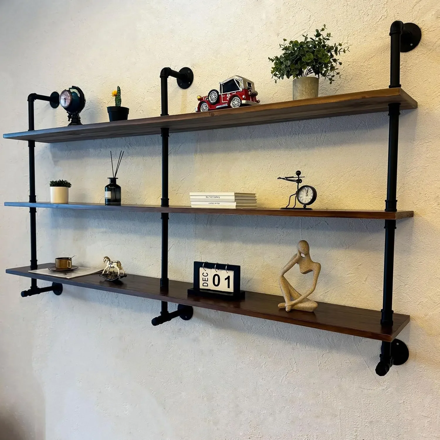 Rogmars Industrial Pipe Wall Shelves Pipe Shelving With Real Wood Plank,70 Inches Floating Shelves For Wall Farmhouse Pipe Book