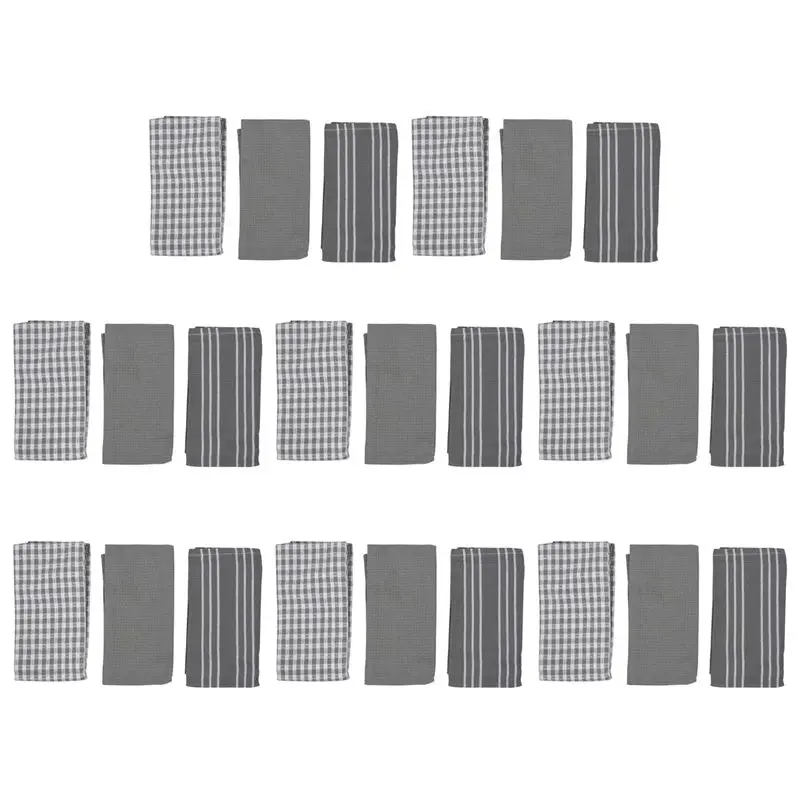 AC88-100% Natural Cotton, The Best Tea Towels, Absorbent And Lint-Free, 18 X 25 Inch, 24 Pack, White With Grey Stripe