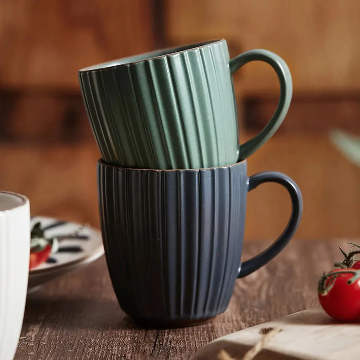 280ml Striped Ceramic Coffee Mug Couple Breakfast Milk Cup with Handle Home Office Water Cups Party Festival Gift