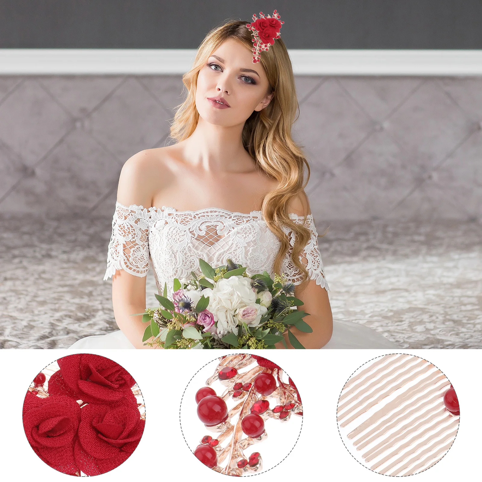 مشط لغطاء الرأس من اللؤلؤ على شكل زهرة وردية عتيقة لغطاء رأس الزفاف وإكسسوارات الزفاف دبوس شعر أنيق لديكور حفلات وصيفة العروس #3