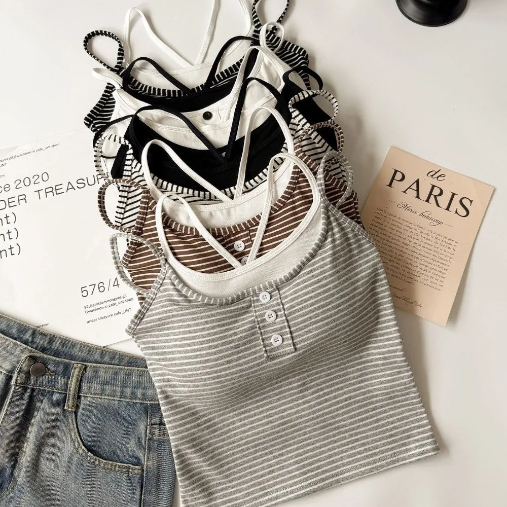 Ins Fashion مع وسادة الصدر شريط بروتيل بلا أكمام الشارع الشهير شريط مشد الكورية Ins الدبابات الحمالة سترة الربيع الصيف #2