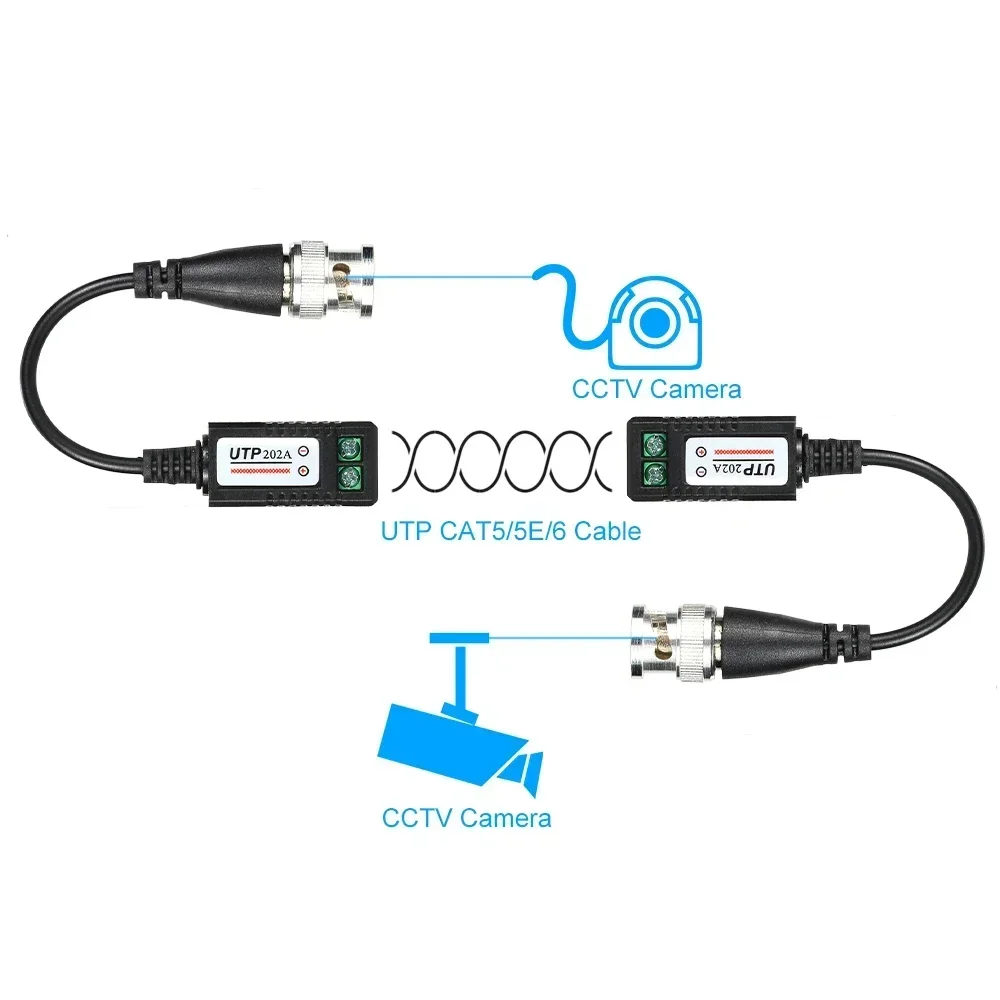 2Pcs 202A Passive Transceiver Video Balun Connector UTP BNC Cat5 for CCTV camera For 2MP 3MP 4MP 5MP For HD IP Camera