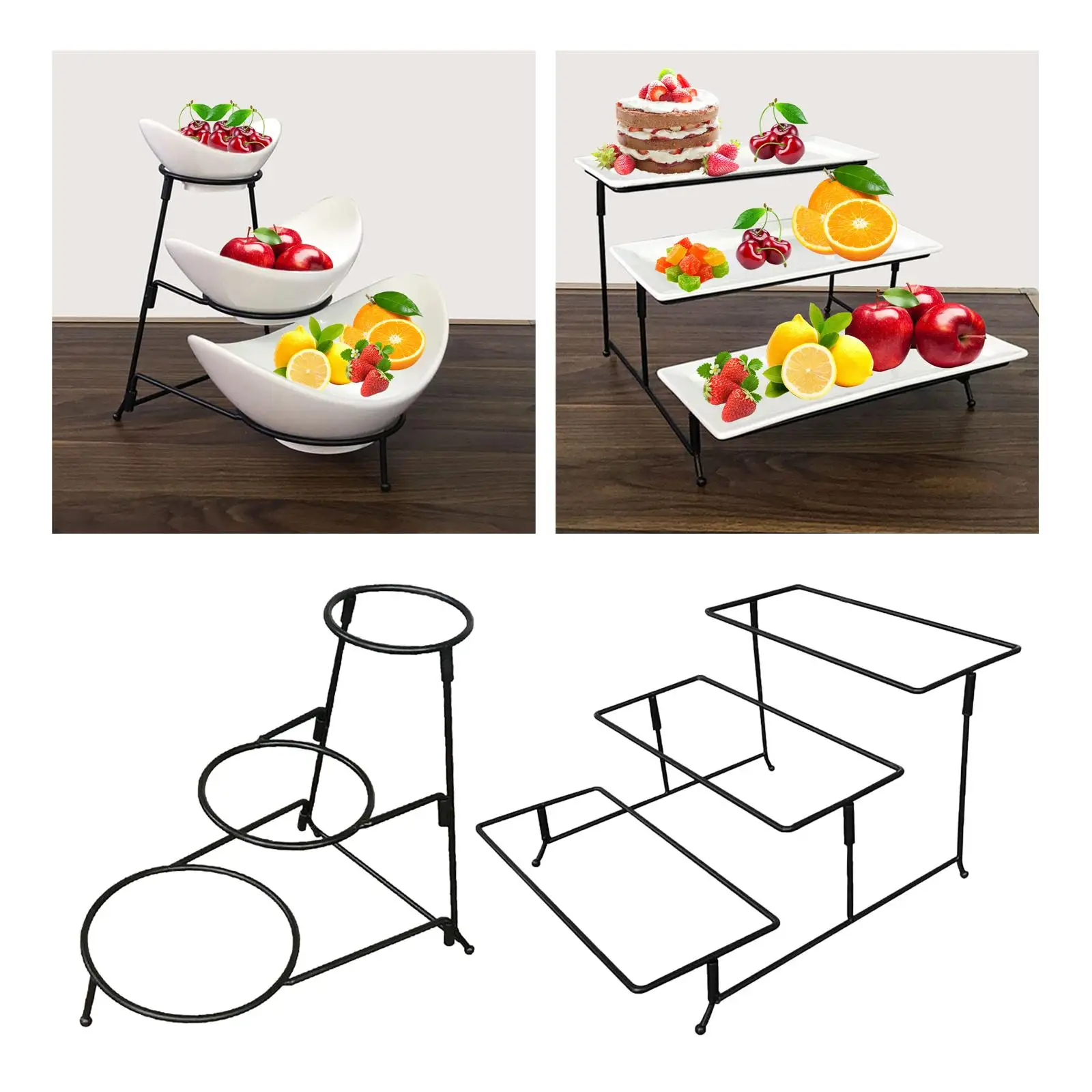 Metal Serving Tray Stand Three Tier Pastry Display Organizer Rack for Home Fruit Dessert Dish