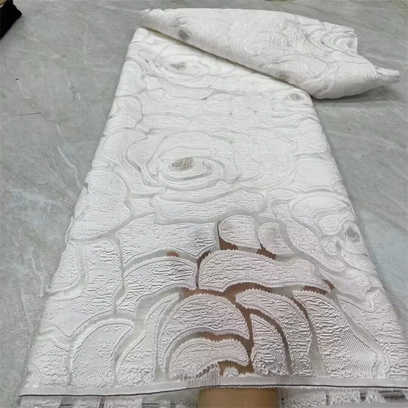 

Белая кружевная ткань с африканскими блестками, 5 ярдов, 2024, Высококачественная французская нигерийская сетчатая ткань для вышивания свадебных платьев