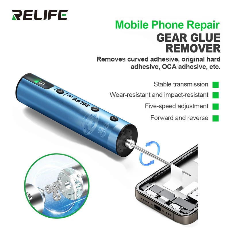 

RELIFE LG2 Электрический инструмент для удаления клея, 5-скоростная машина для прямого и обратного хода для ремонта экрана телефона, зарядный инструмент типа C