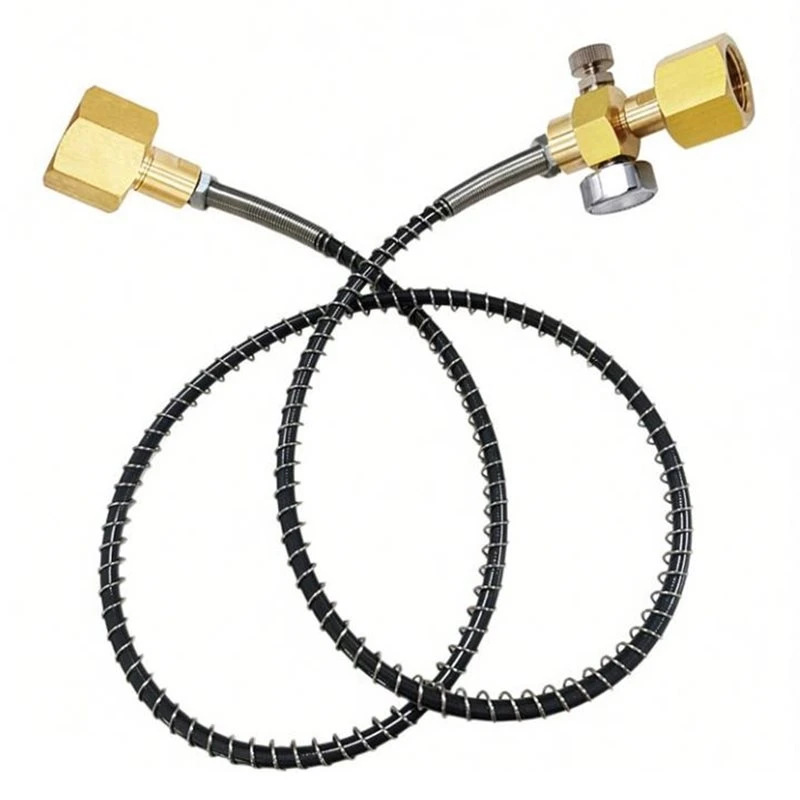 HOT CO2 Refill Hose 1M W21.8-14 High Pressure Braided Tube 300BAR Pressure Gauge For European CO2 Cylinder Gas Transfer~Jul.
