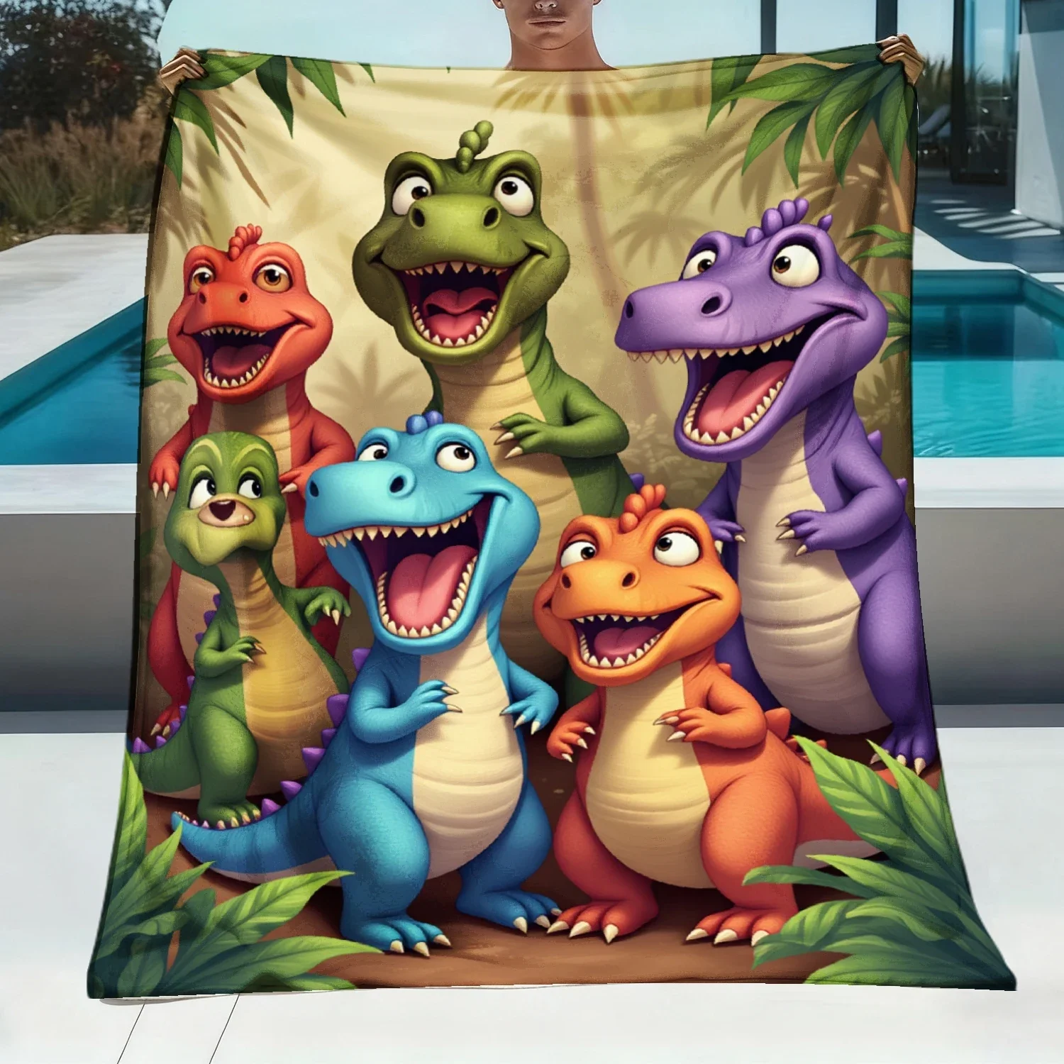 Custom Vibrant Cartoon Dinosaur Playful Style Flannel Blanket, Crafted From Premium Soft Flannel Fabric That Feels Gentle Agains