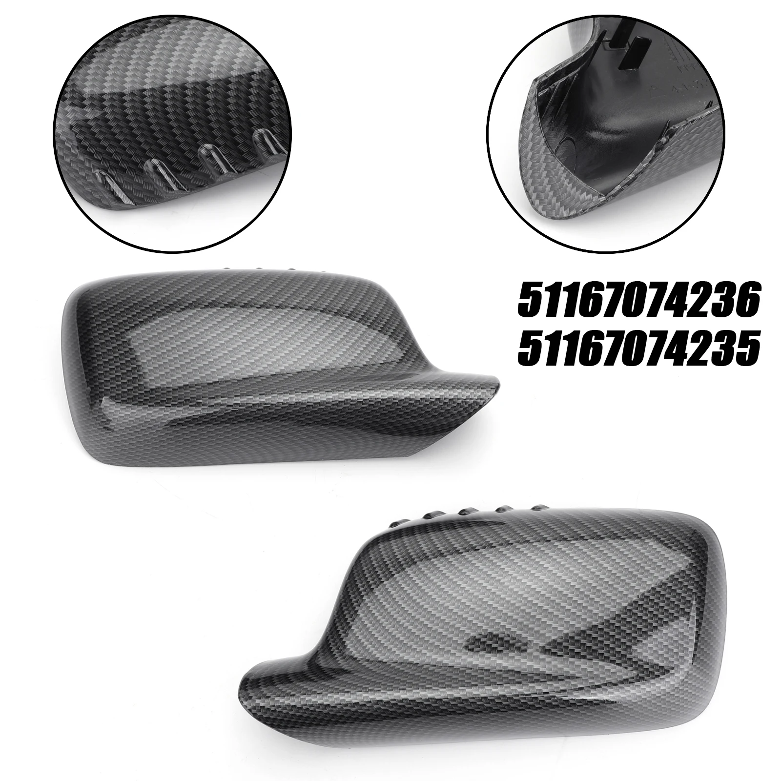 Pair Rearview Mirror Cover Cap for BMW 3 Series E46 Coupe Cabrio 7 Series E65 E66 745i 750i 51167074236+51167074235