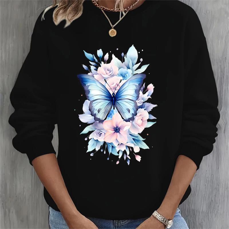 Sweat-shirt Vintage pour Femme, Design Papillon et Fleur, à la Mode, Interconnexion, Amoureux des Papillons Floraux