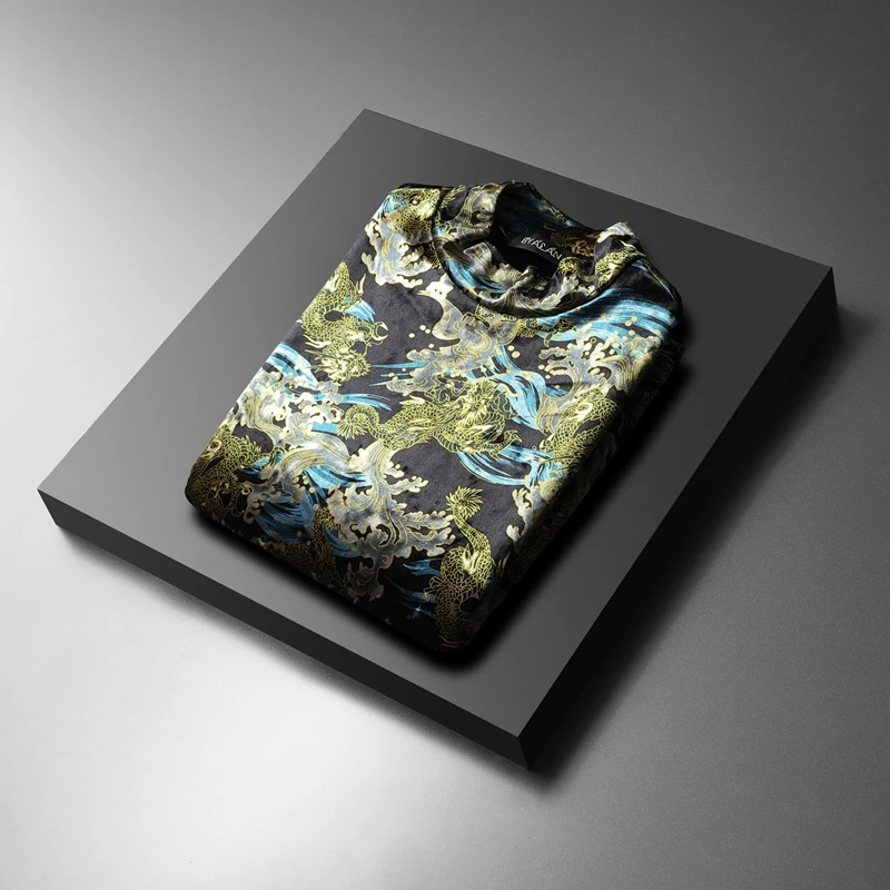 Camiseta de manga larga con estampado 3D de dragón creativo para hombre, terciopelo de calidad, grueso, suave, cómodo, ajustado, Invierno