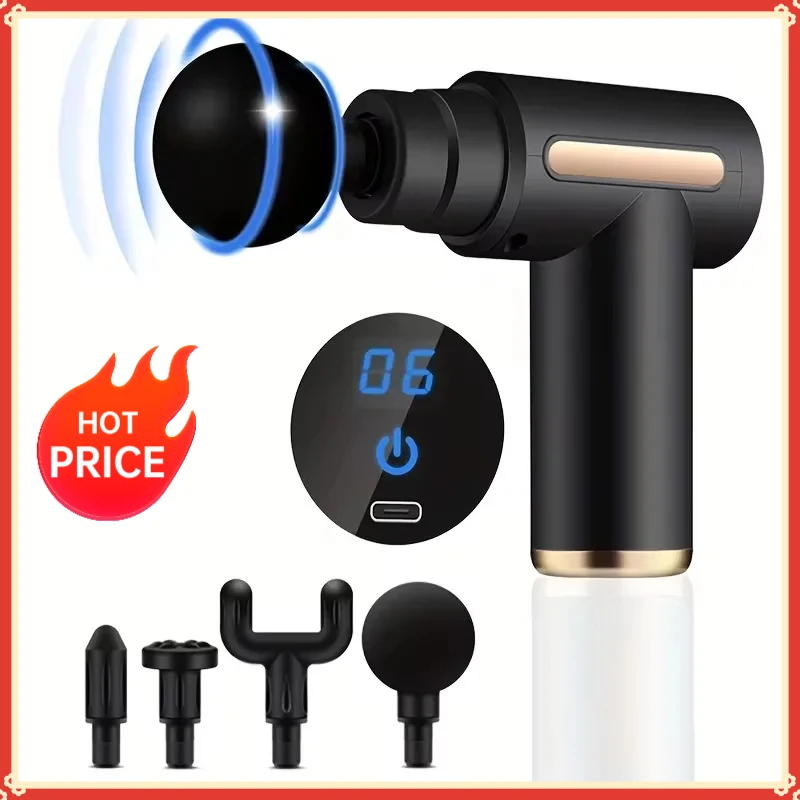 Portable Fascial Massage Gun Electric Percussion Pistol Massager Body Relaxation With LED Touch Screen 4Replaceable Massage Head