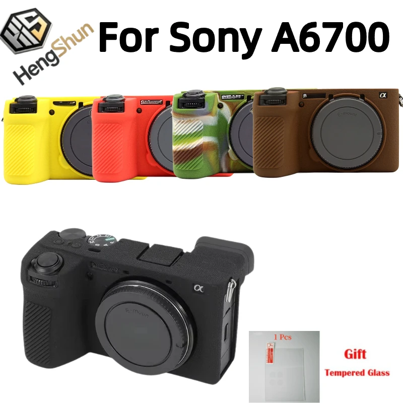 Soft Rubber case For Sony A6700 SLR Camera bag Silicone Armor Skin case, Protective case bag cover +1PCS Free Tempered Film